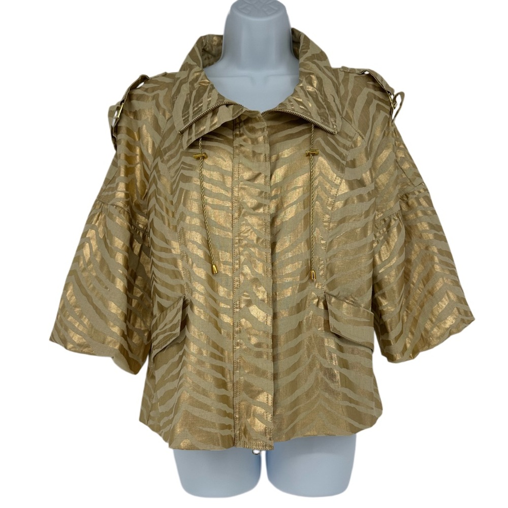 The Collective Works of Berek 2 Takako Metallic Gold Blazer Linen/ Cotton Sz L.